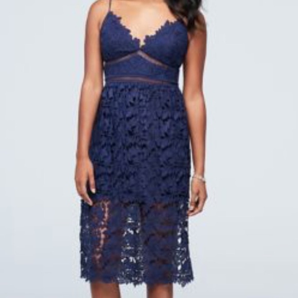 Bardot Navy Lace Dress, Size Medium, Knee Length